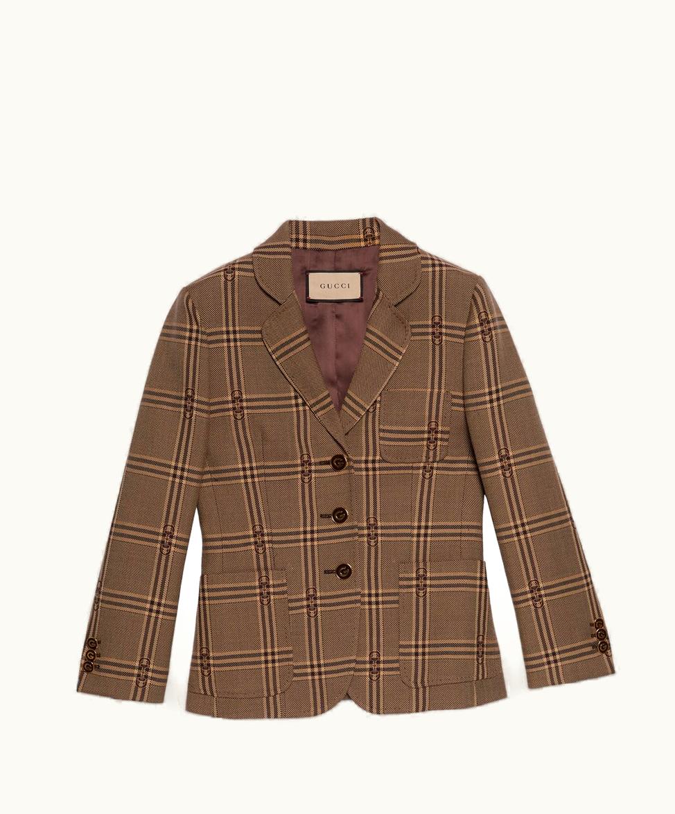 Gucci Gucci Horsebit Check Wool Jacket Beige And Brown