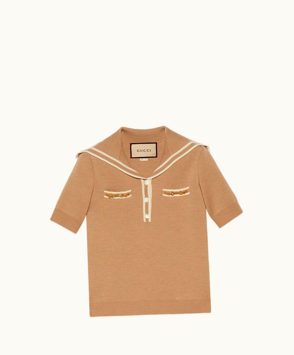 Gucci Gucci Wool Polo Shirt With Horsebit Camel