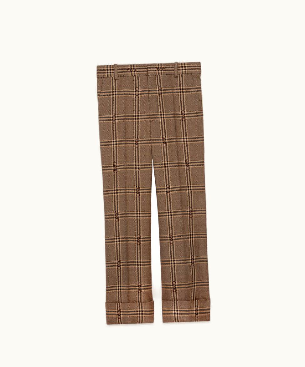 Gucci Gucci Horsebit Check Wool Trousers Beige And Brown