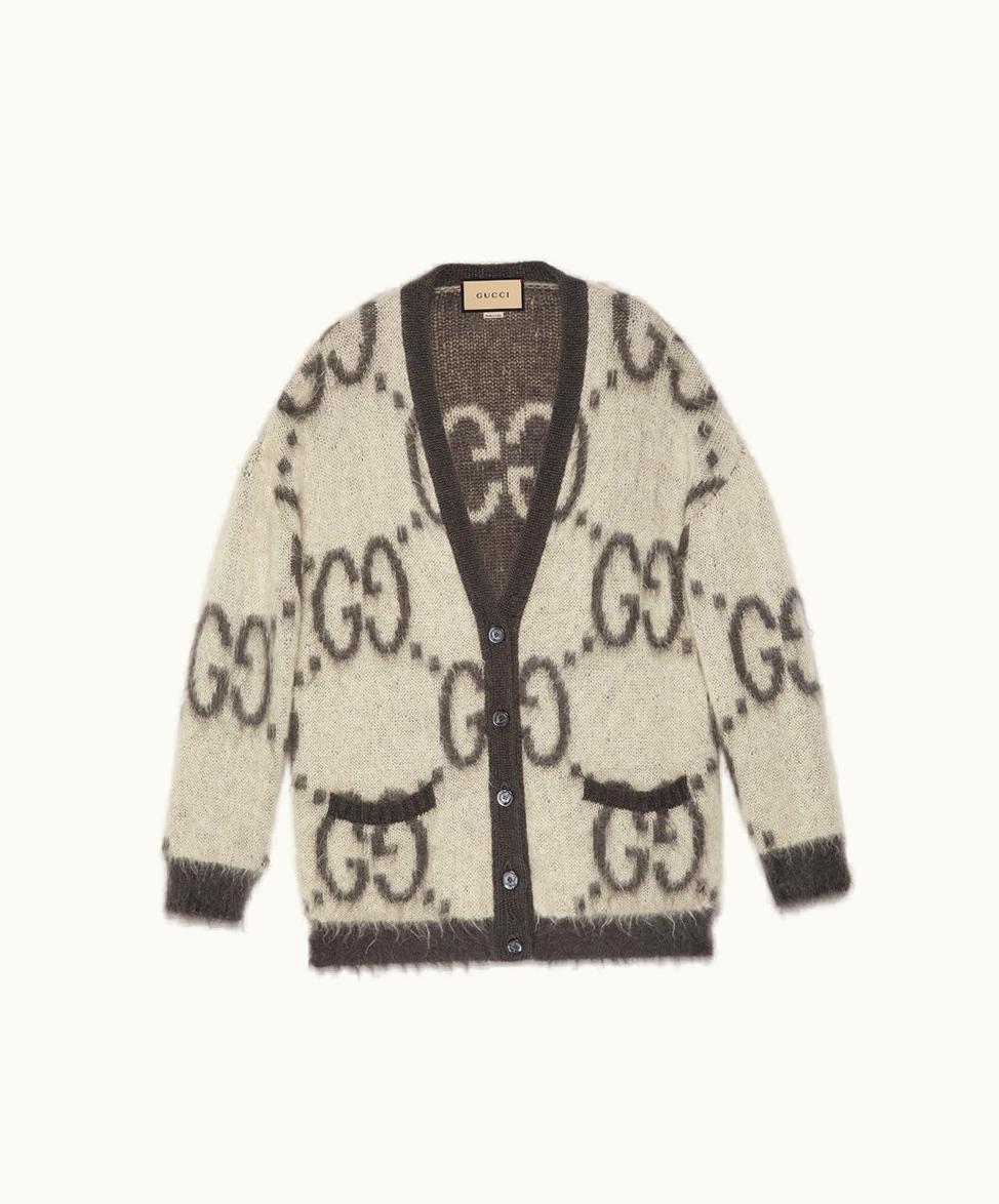 Gucci Gucci Reversible GG Mohair Cardigan Cream And Dark Grey