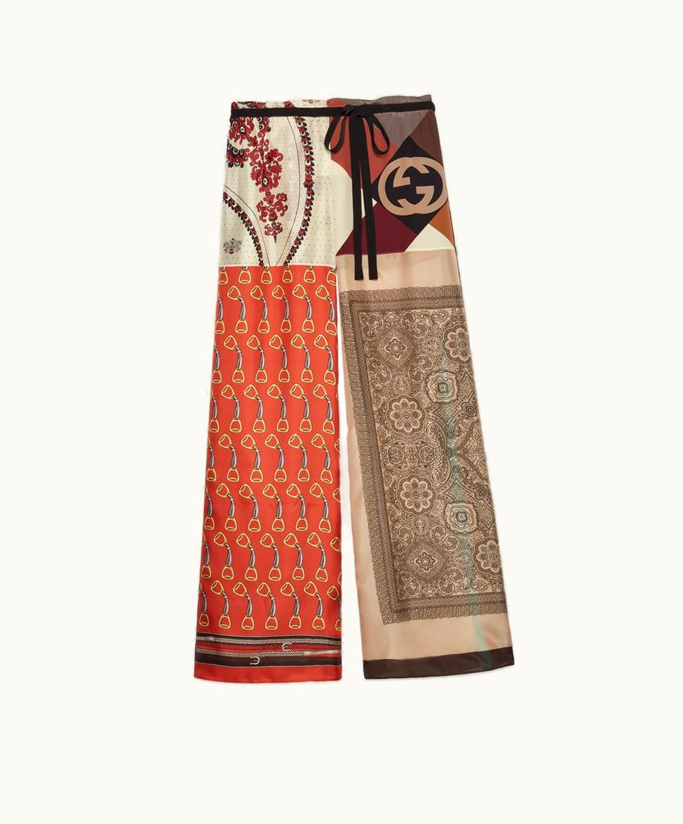 Gucci Gucci Heritage Patchwork Print Silk Trousers Multicolour