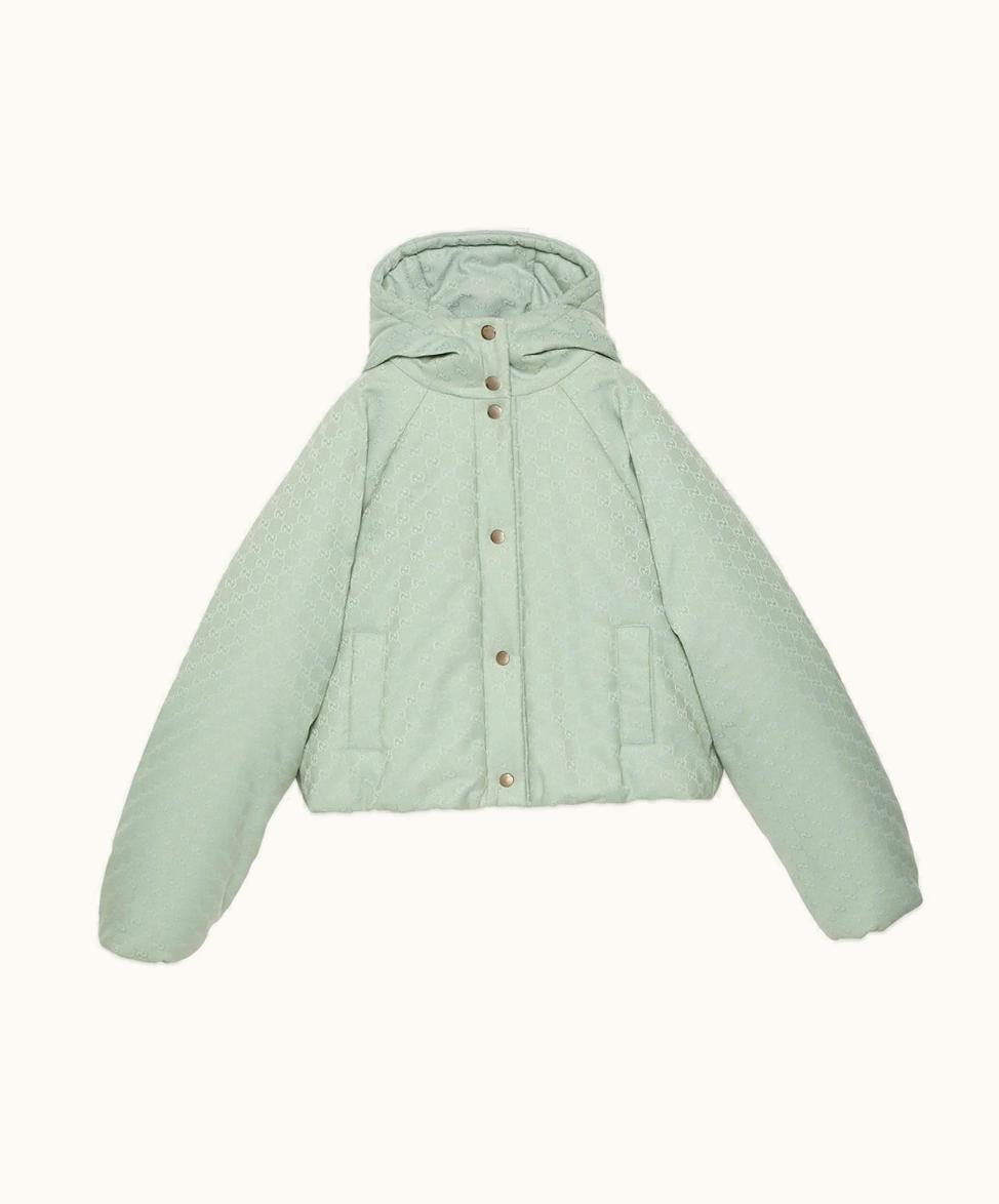 Gucci Gucci GG Canvas Hooded Bomber Jacket Dusty Blue