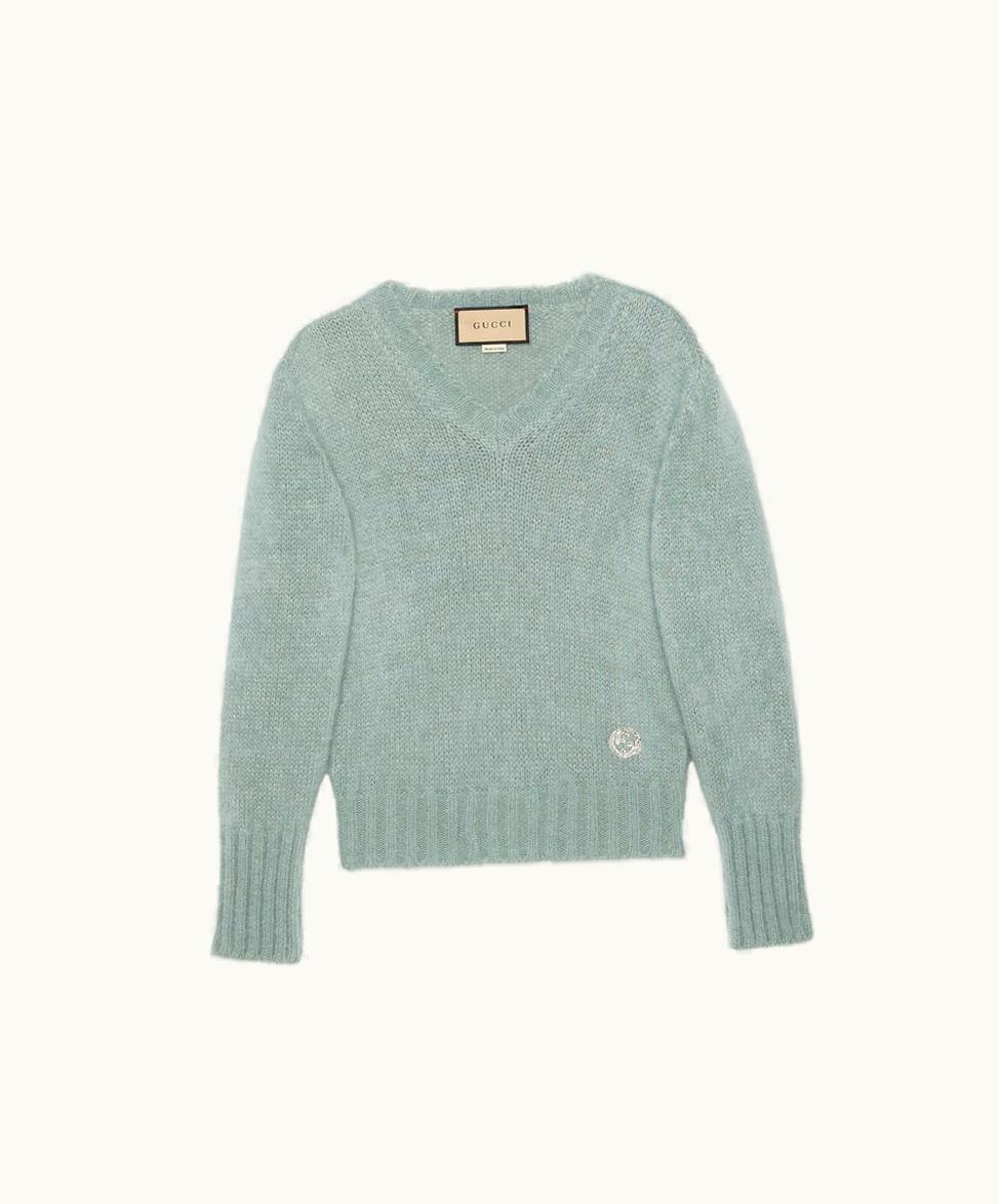 Gucci Gucci Wool Mohair Jumper With Crystal G Light Blue
