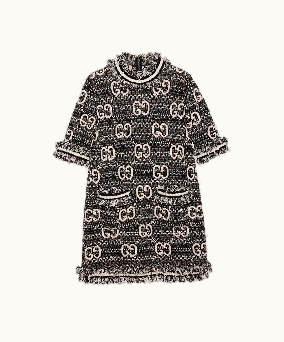 Gucci Gucci Wool Mohair GG Dress Black And Ivory