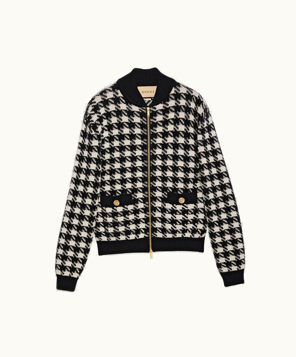 Gucci Gucci Houndstooth Bomber Jacket Ivory And Black