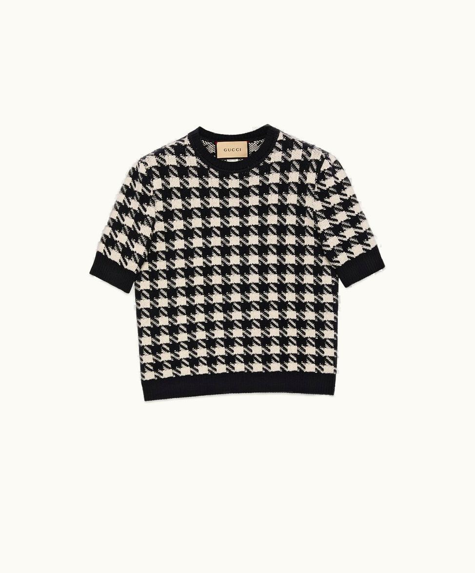 Gucci Gucci Houndstooth Crewneck Top Ivory And Black