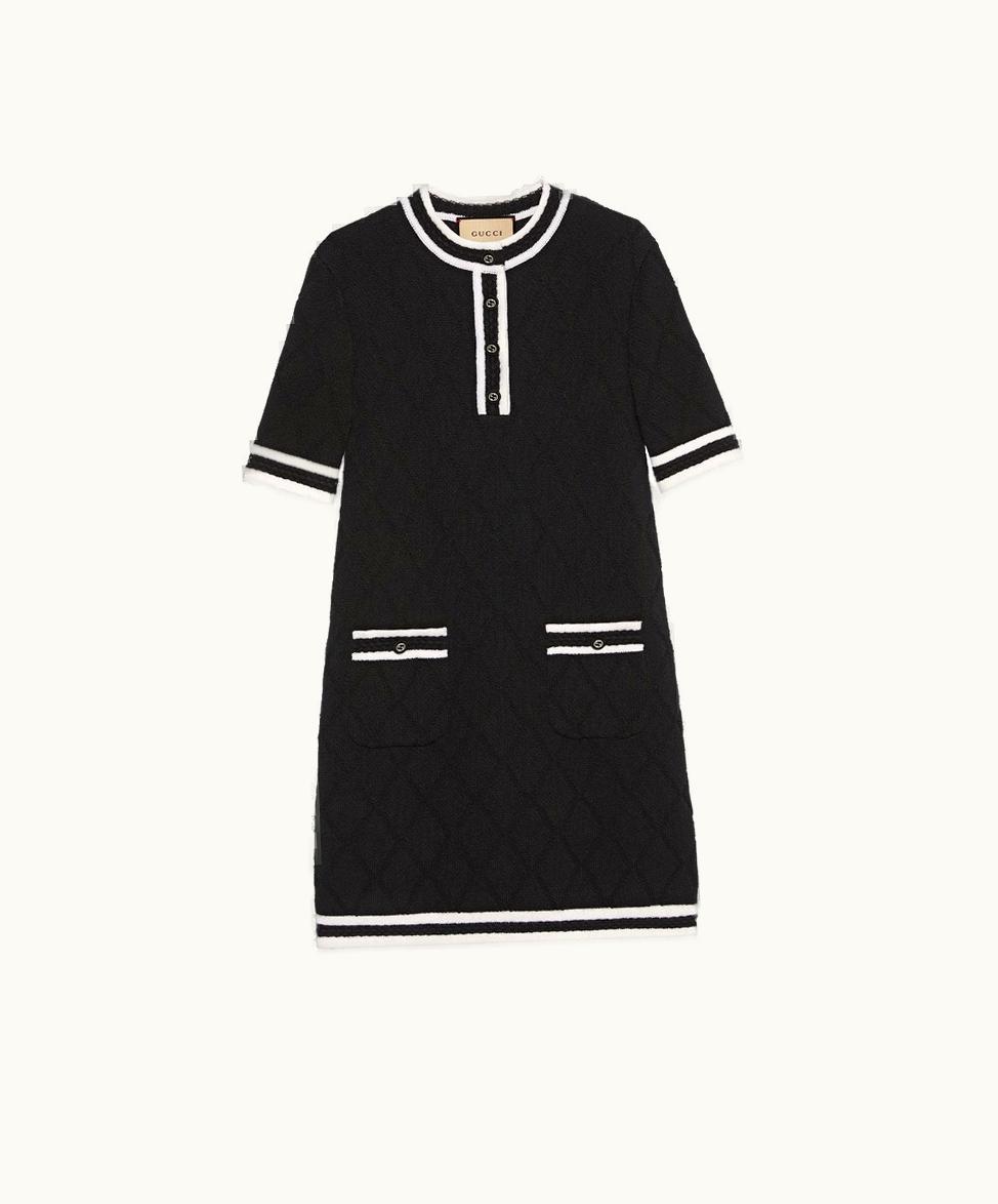 Gucci Gucci Extra Fine Wool Piquet Dress Black And Ivory