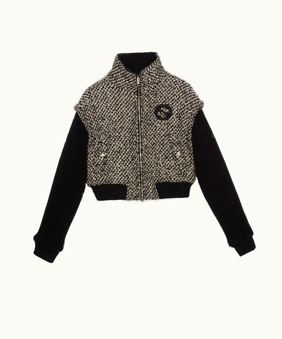 Gucci Gucci Bouclé Wool Jacket With Interlocking G White And Black