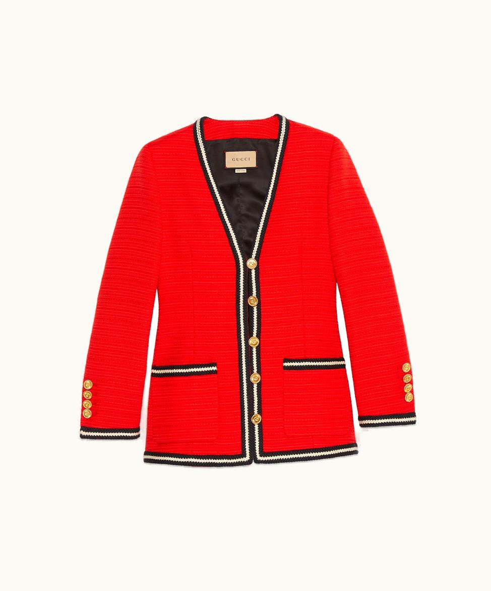 Gucci Gucci Wool Jacket With Braided Ribbon Trim Bright Red