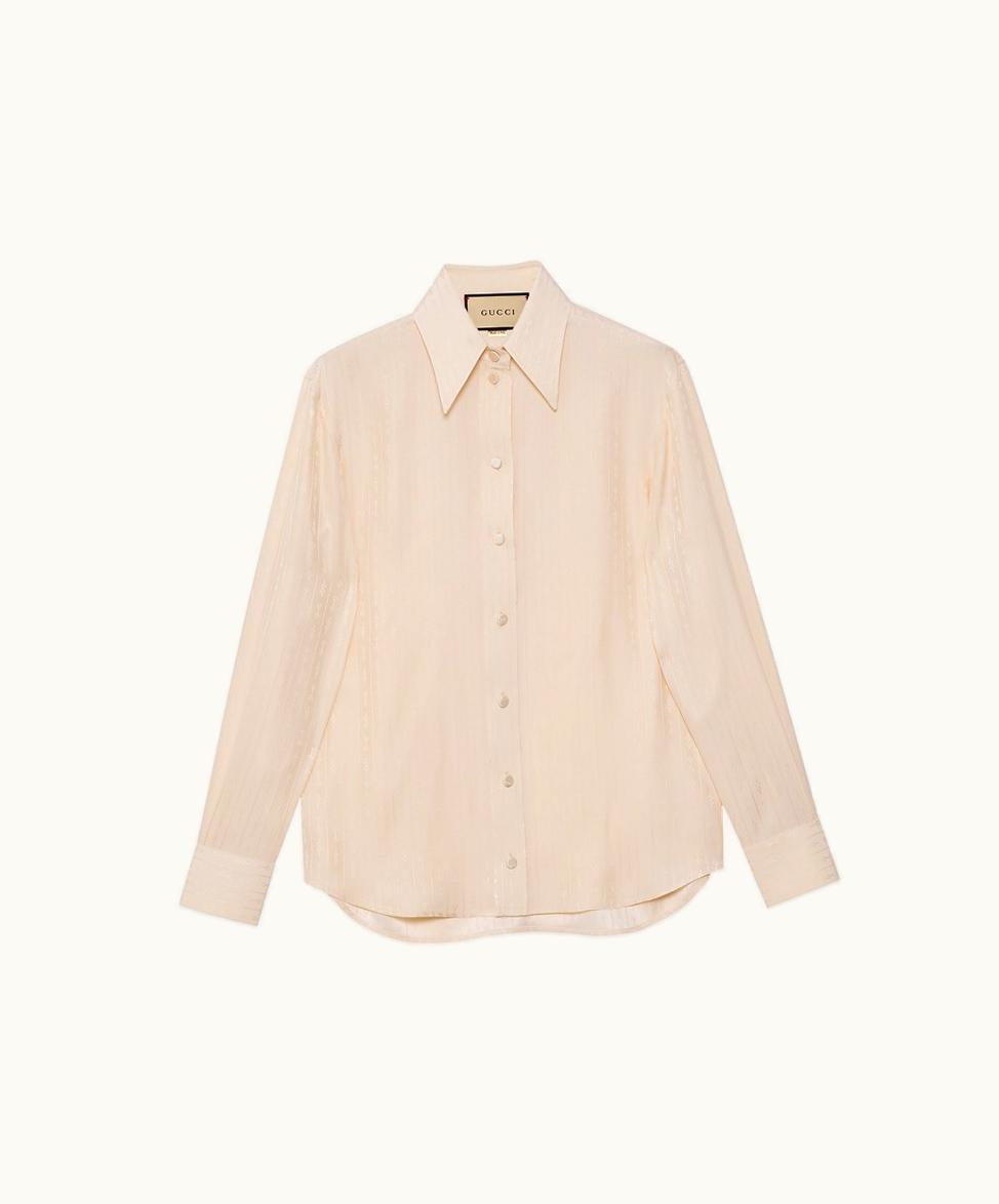 Gucci Gucci Striped Horsebit Silk Jacquard Shirt White