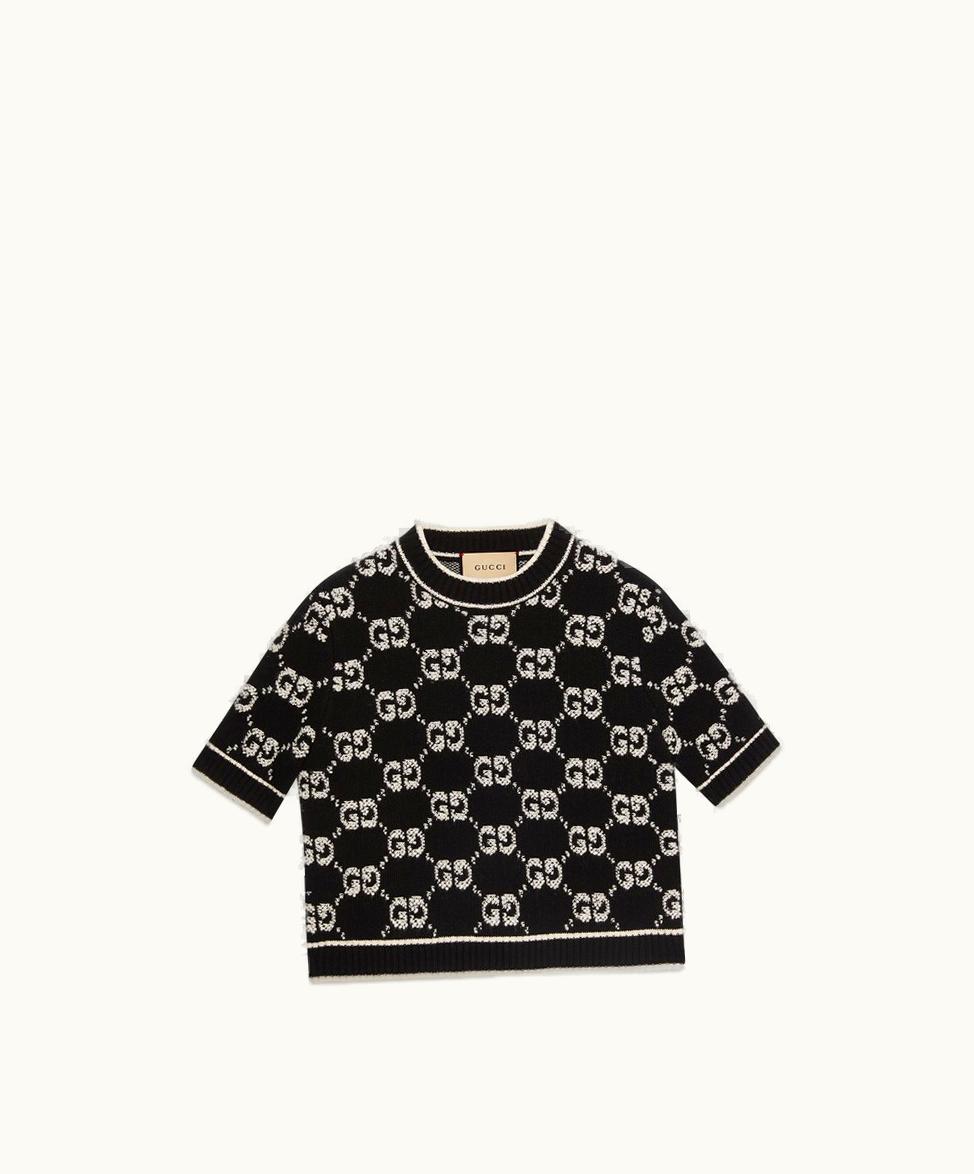 Gucci Gucci GG Wool Bouclé Jacquard Top Black And Ivory