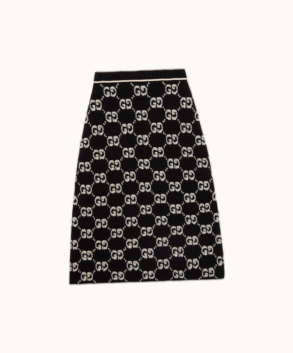 Gucci Gucci GG Wool Bouclé Jacquard Skirt Black And Ivory