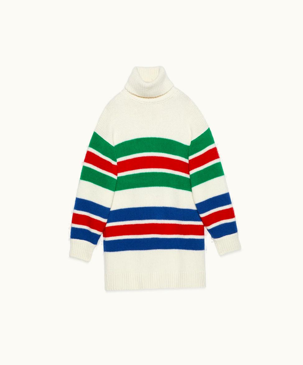 Gucci Gucci Striped Wool Turtleneck Jumper Dress Ivory