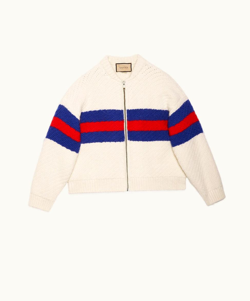 Gucci Gucci Wool Mohair Cardigan With Web Ivory