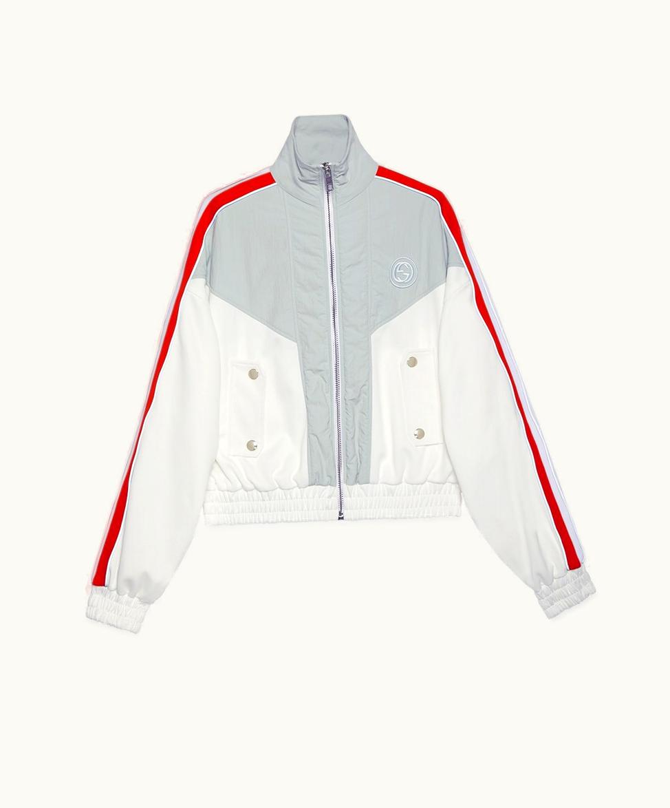 Gucci Gucci Technical Jersey Zip Sweatshirt White And Grey