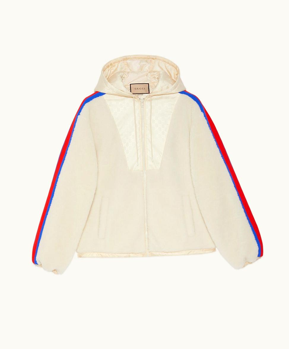 Gucci Gucci Fleece Wool Zip Jacket With Web Off White