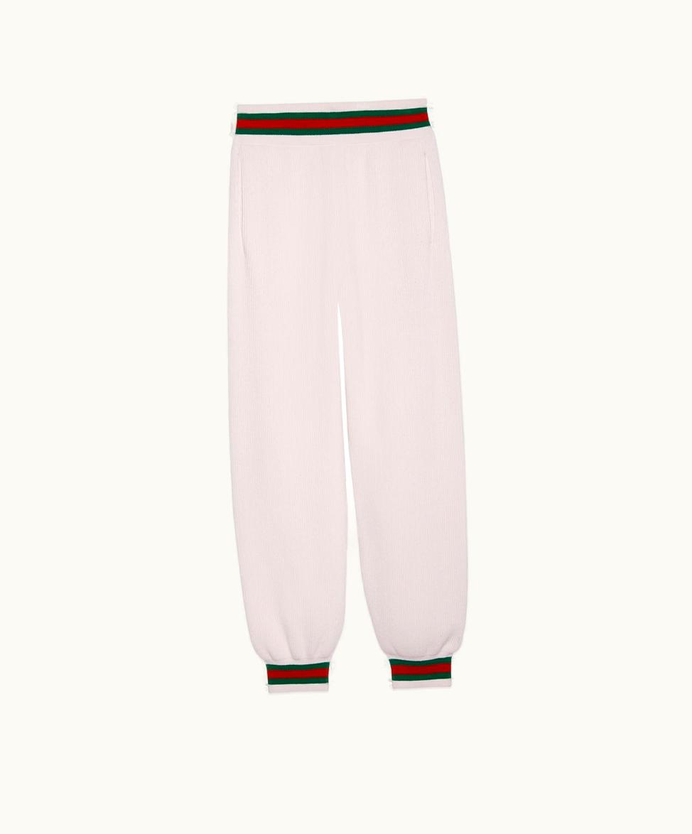 Gucci Gucci Rib Wool Trouser With Web Trim Ivory