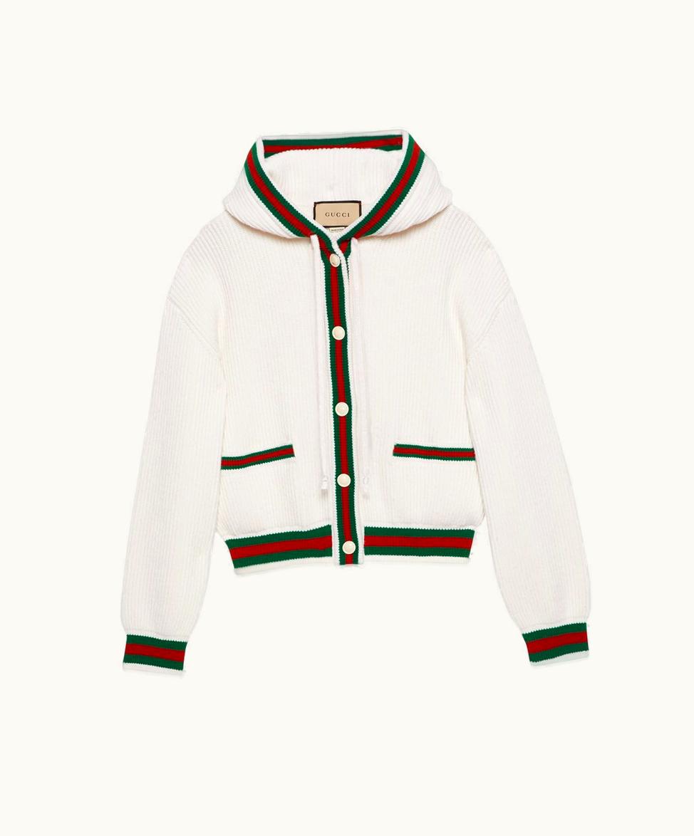 Gucci Gucci Rib Stitch Wool Cardigan With Web Ivory