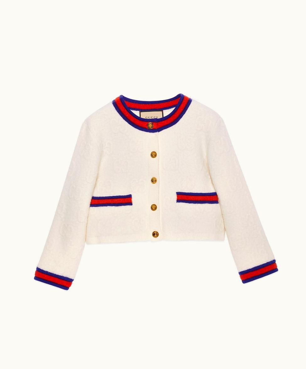 Gucci Gucci Felted GG Wool Cardigan With Web Ivory