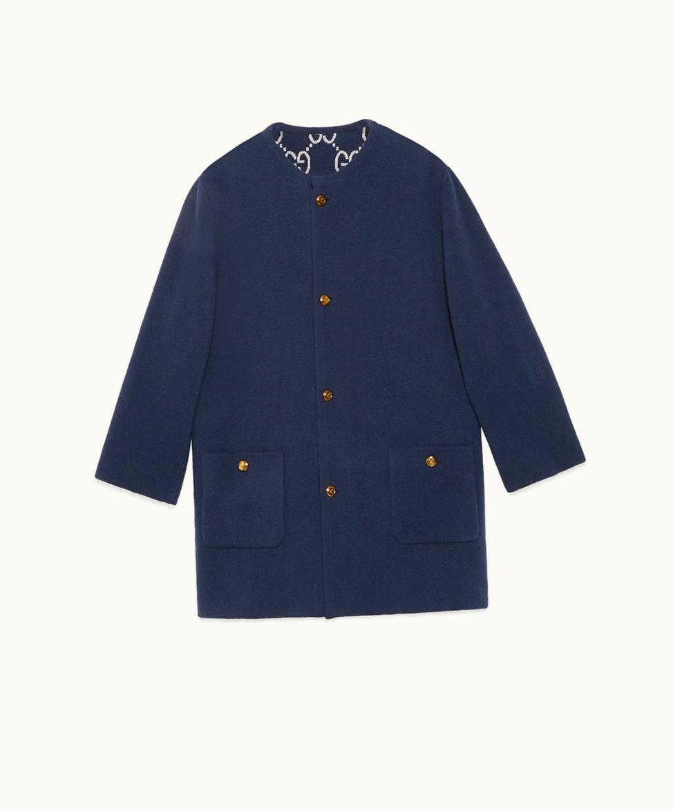 Gucci Gucci Reversible GG Wool Jacquard Cardigan Dark Blue
