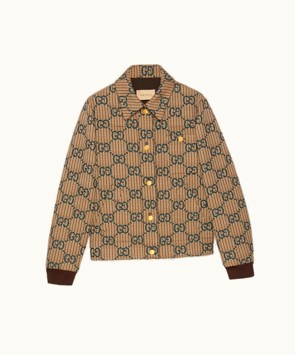 Gucci Gucci GG Wool Bomber Jacket Beige And Dark Green