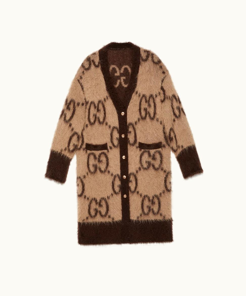 Gucci Gucci GG Mohair Wool Long Cardigan Beige And Ebony