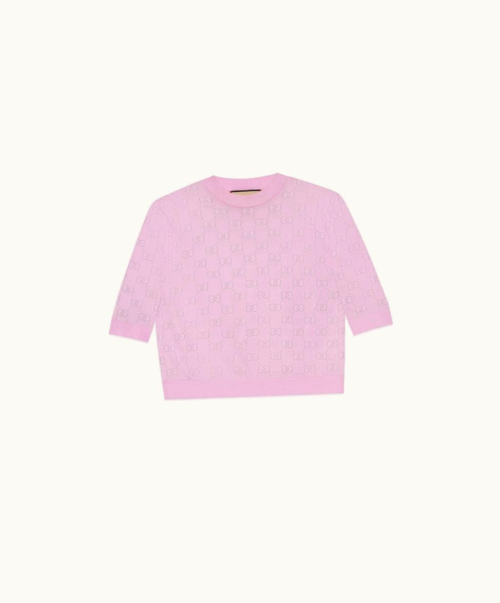 Gucci Gucci Viscose Blend Top With GG Intarsia Lilac And Grey