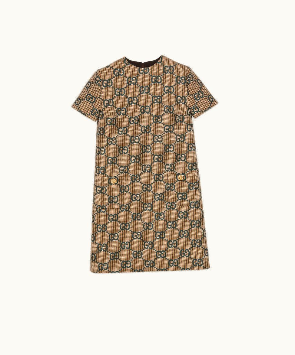 Gucci Gucci GG Wool Dress Beige And Dark Green