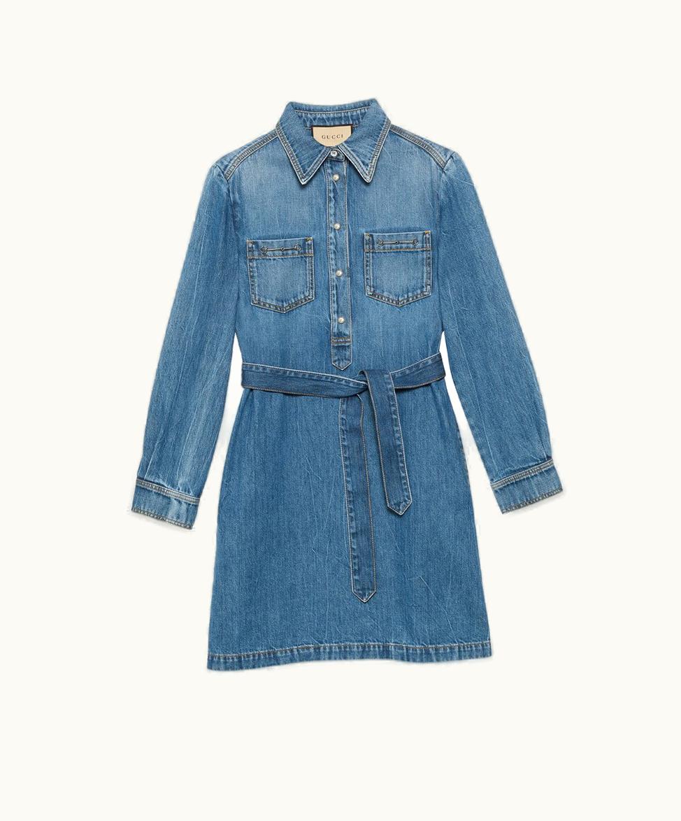 Gucci Gucci Organic Denim Dress With Horsebit Blue
