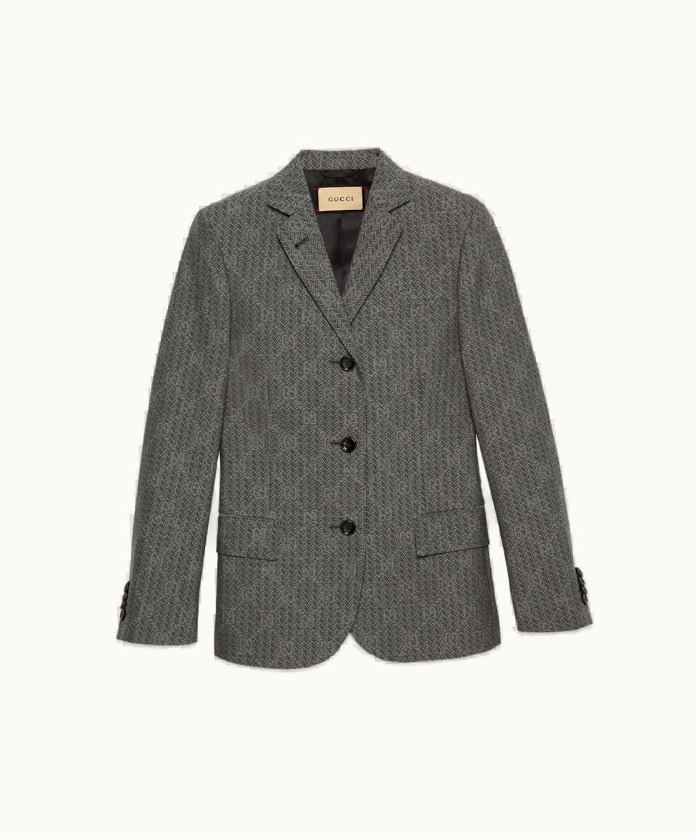 Gucci Gucci GG Chevron Wool Jacket Dark Grey And Light Grey