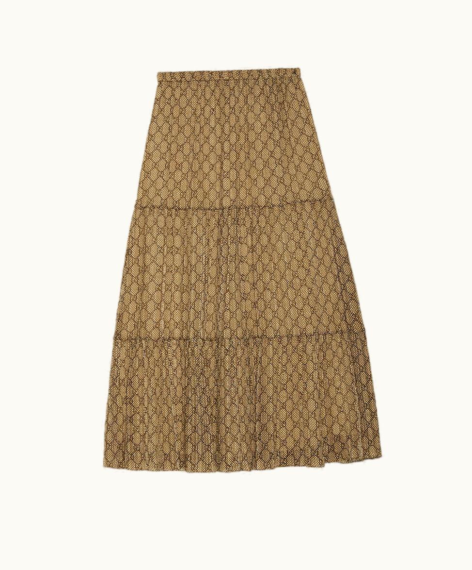 Gucci Gucci GG Damier Print Silk Skirt Beige And Ebony