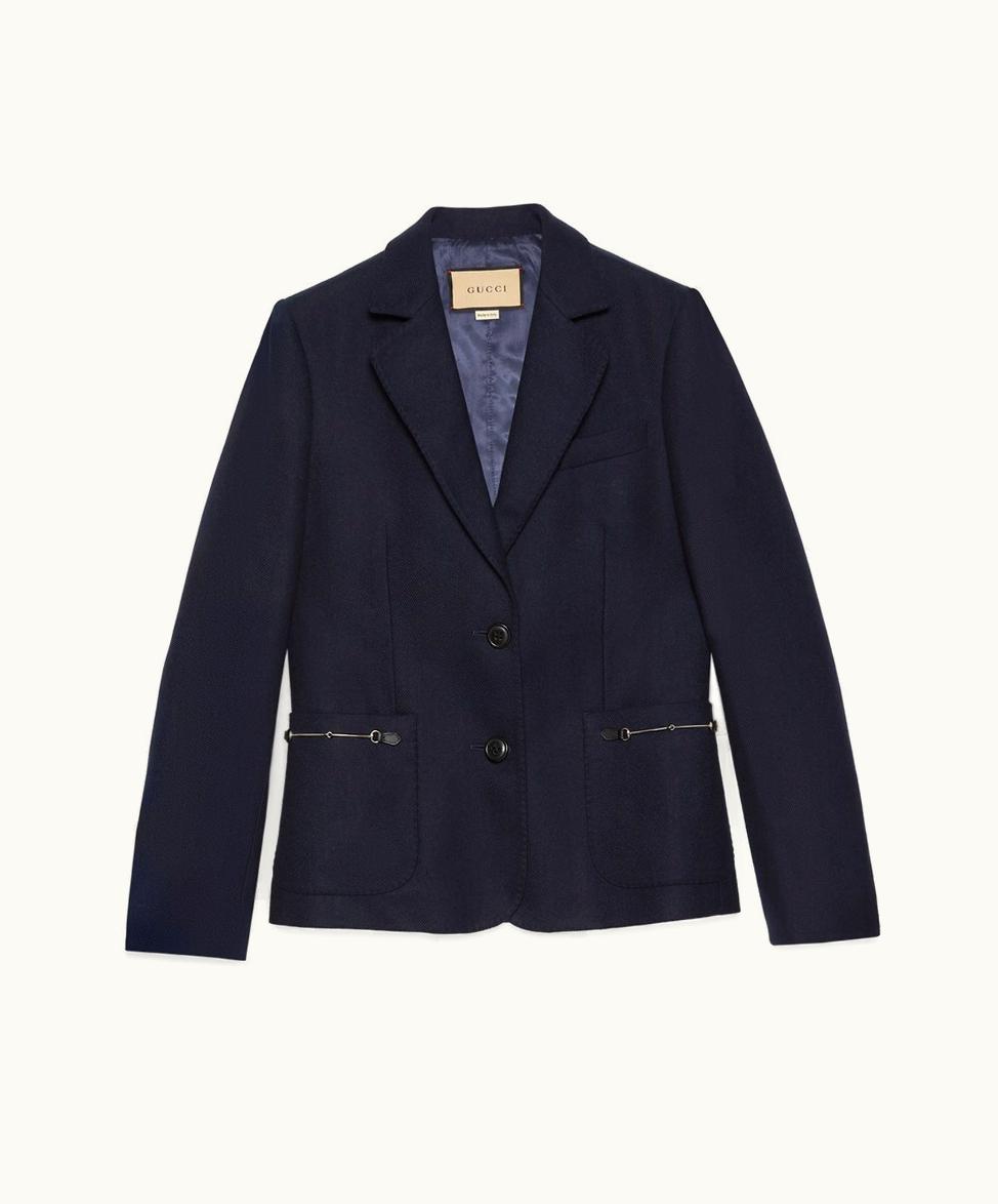 Gucci Gucci Cashmere Twill Jacket With Horsebit Dark Blue