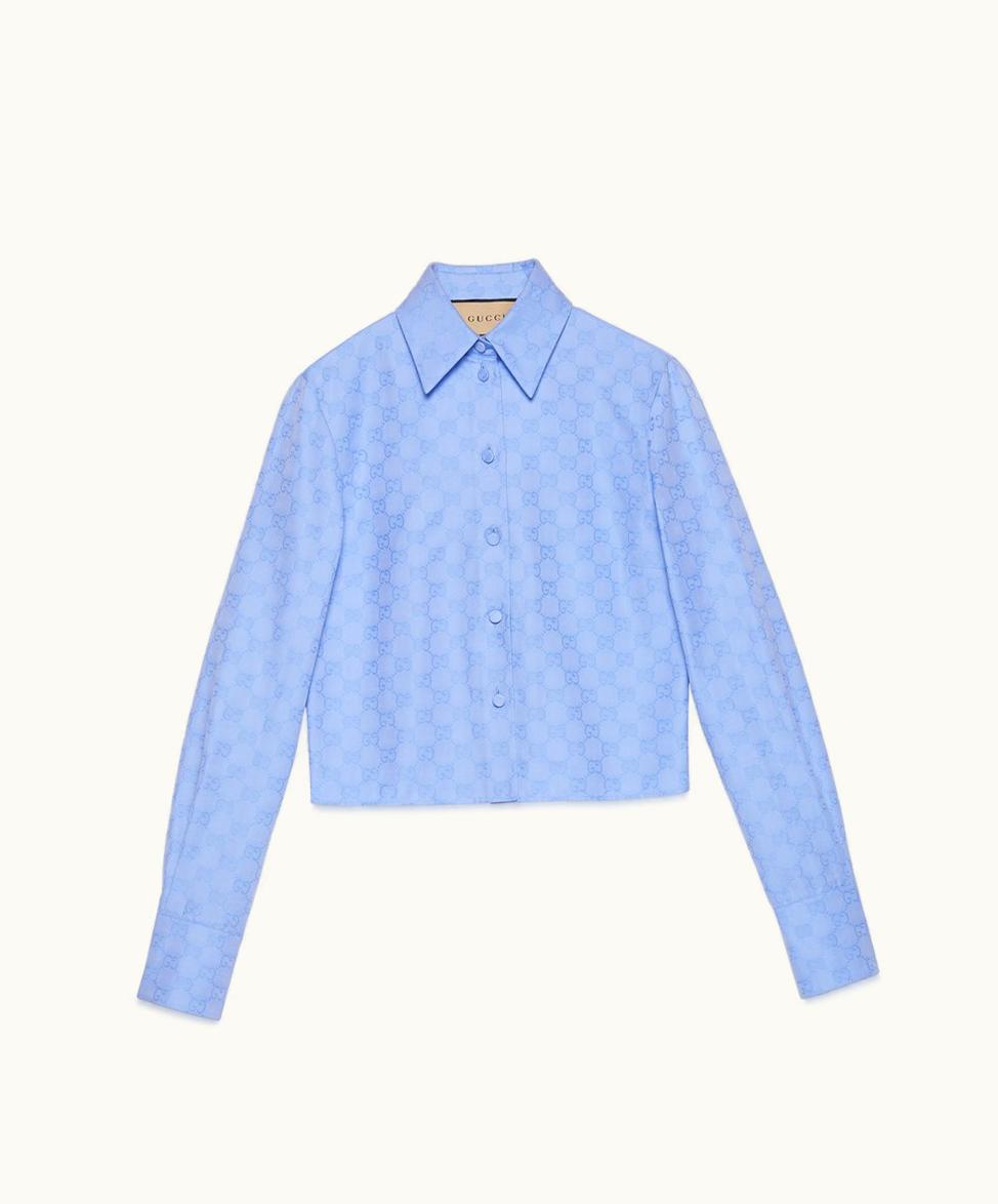 Gucci Gucci GG Supreme Oxford Cotton Shirt Light Blue