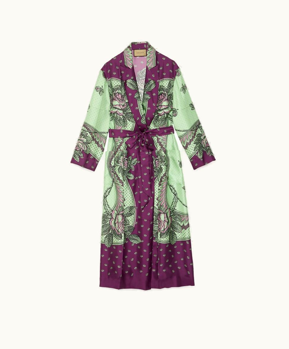 Gucci Gucci Paisley Print Silk Robe Purple And Mint Green