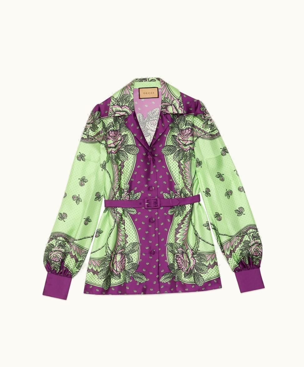Gucci Gucci Paisley Print Silk Shirt Purple And Mint Green