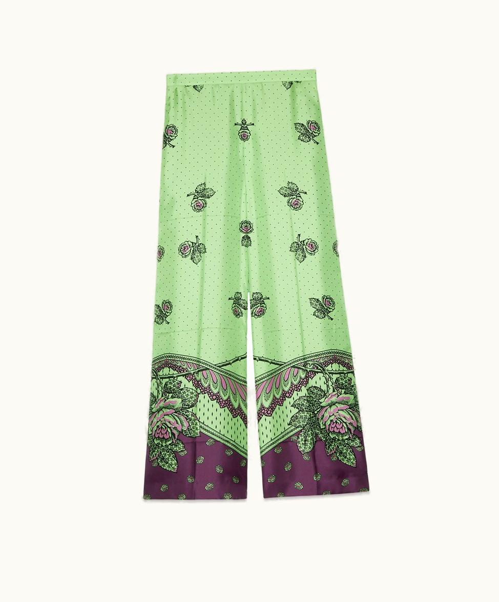 Gucci Gucci Paisley Print Silk Trousers Purple And Mint Green