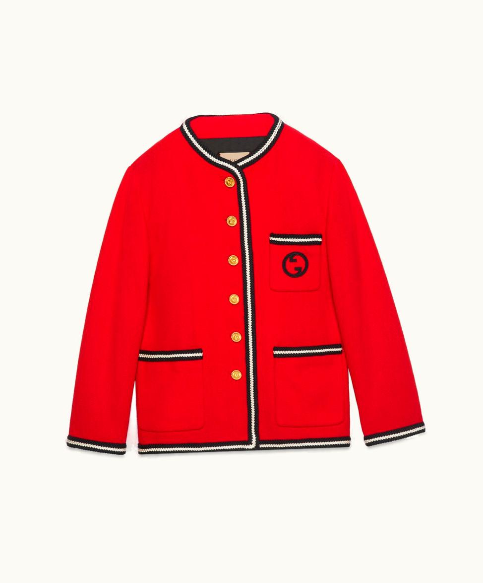Gucci Gucci Tweed Jacket With Round Interlocking G Red