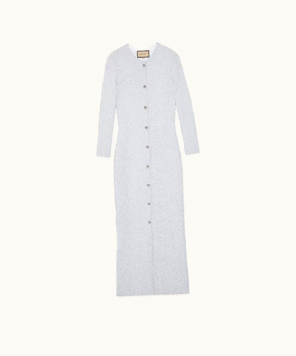 Gucci Gucci Viscose Lamé Dress With Sequin Embroidery White And Grey