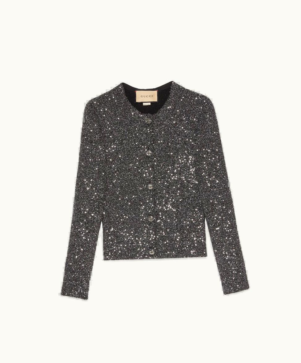 Gucci Gucci Viscose Knit Cardigan With Sequins Black And Silver