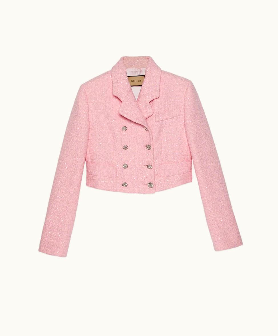 Gucci Gucci Cropped Tweed Jacket With Sequins Light Pink