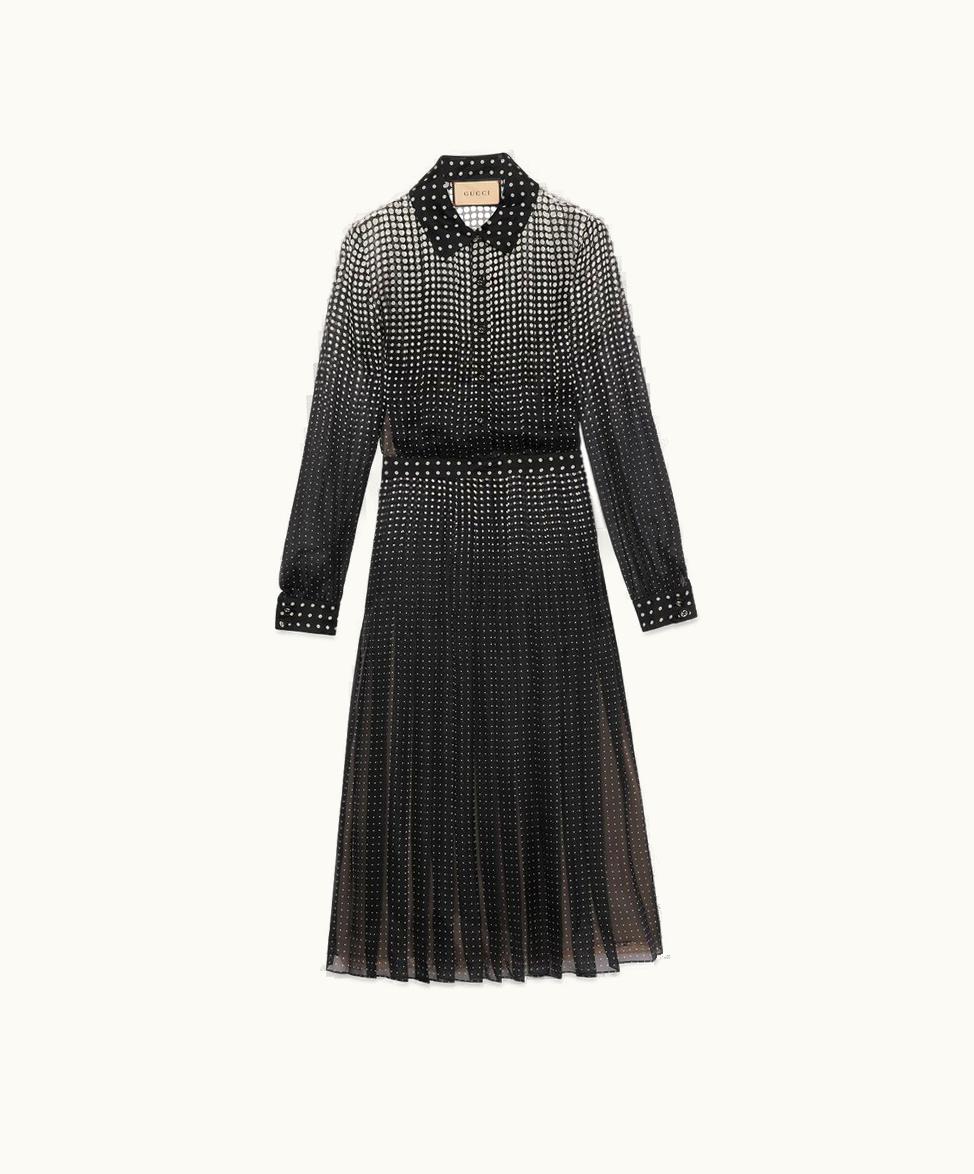 Gucci Gucci Hexagon Print Silk Chiffon Dress Black And Ivory