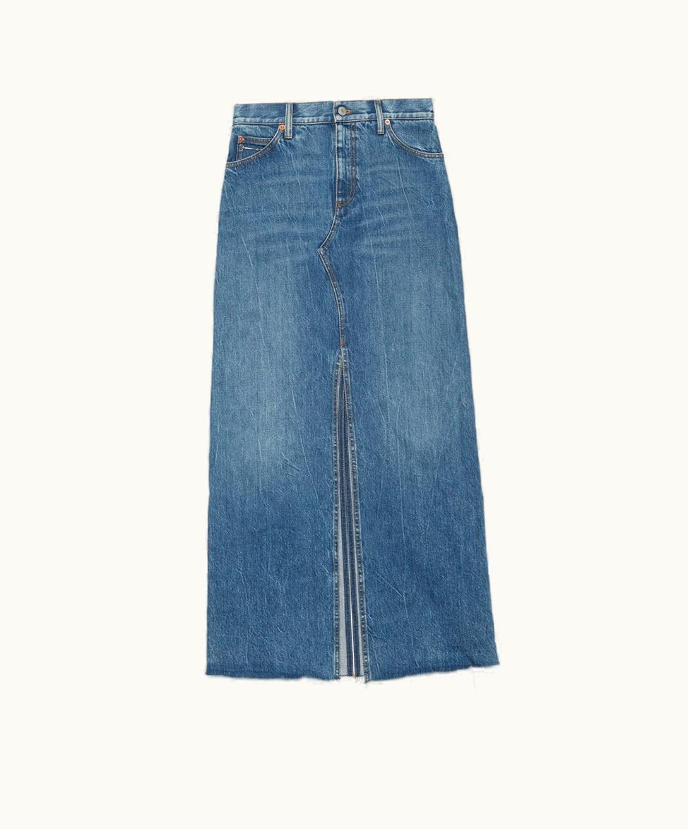 Gucci Organic Denim Skirt With Horsebit Blue
