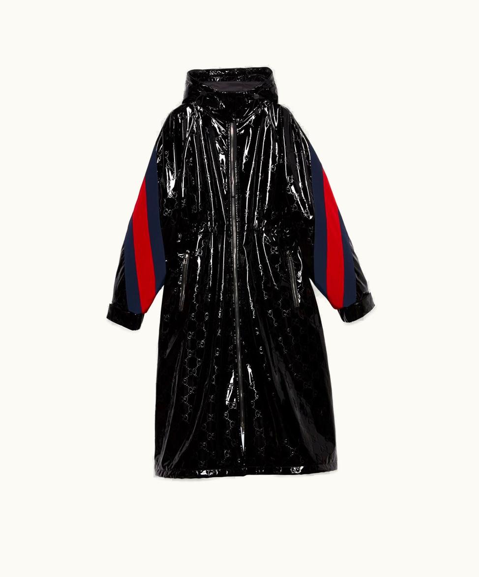 Gucci GG Lacquer Fabric Coat With Web Black