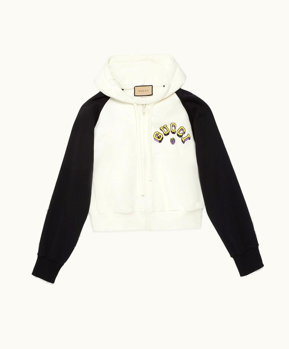 Gucci Cotton Jersey Hooded Sweatshirt Off White And Black