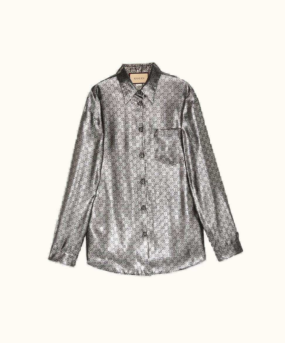 Gucci Lamé GG Crêpe Shirt Silver And Black