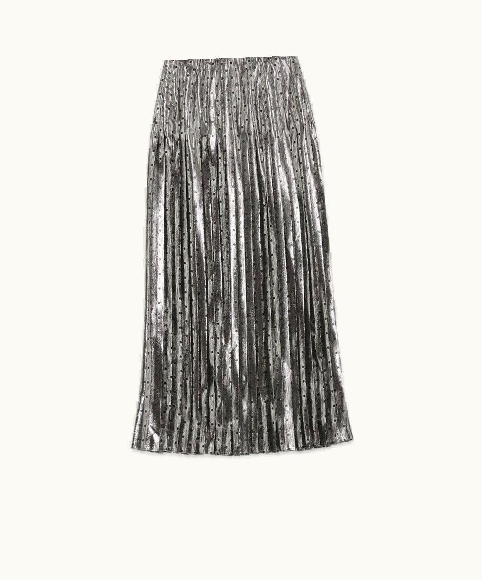 Gucci Lamé Polka Dot Silk Crêpe Skirt Silver And Black