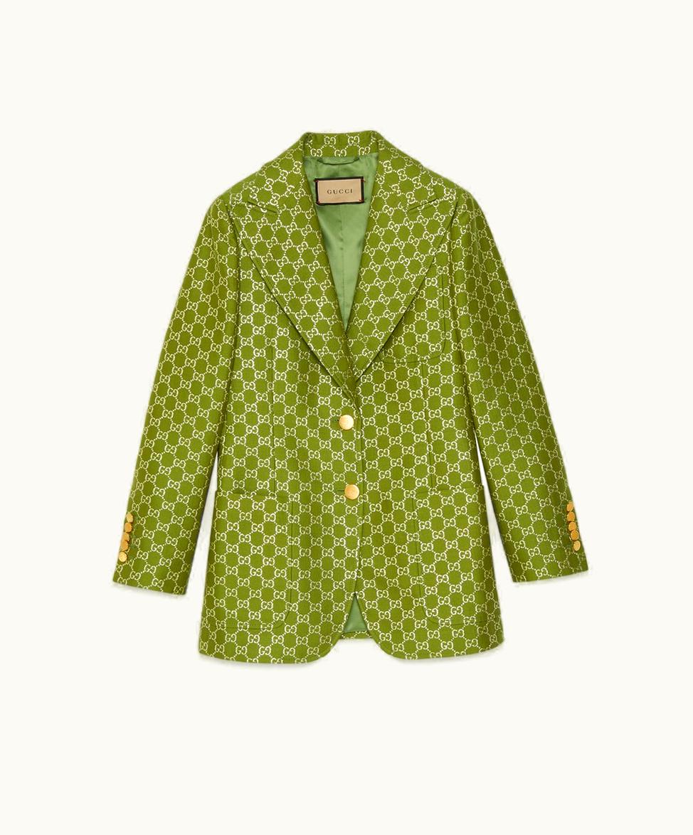 Gucci GG Wool Lamé Jacket Light Green And Silver