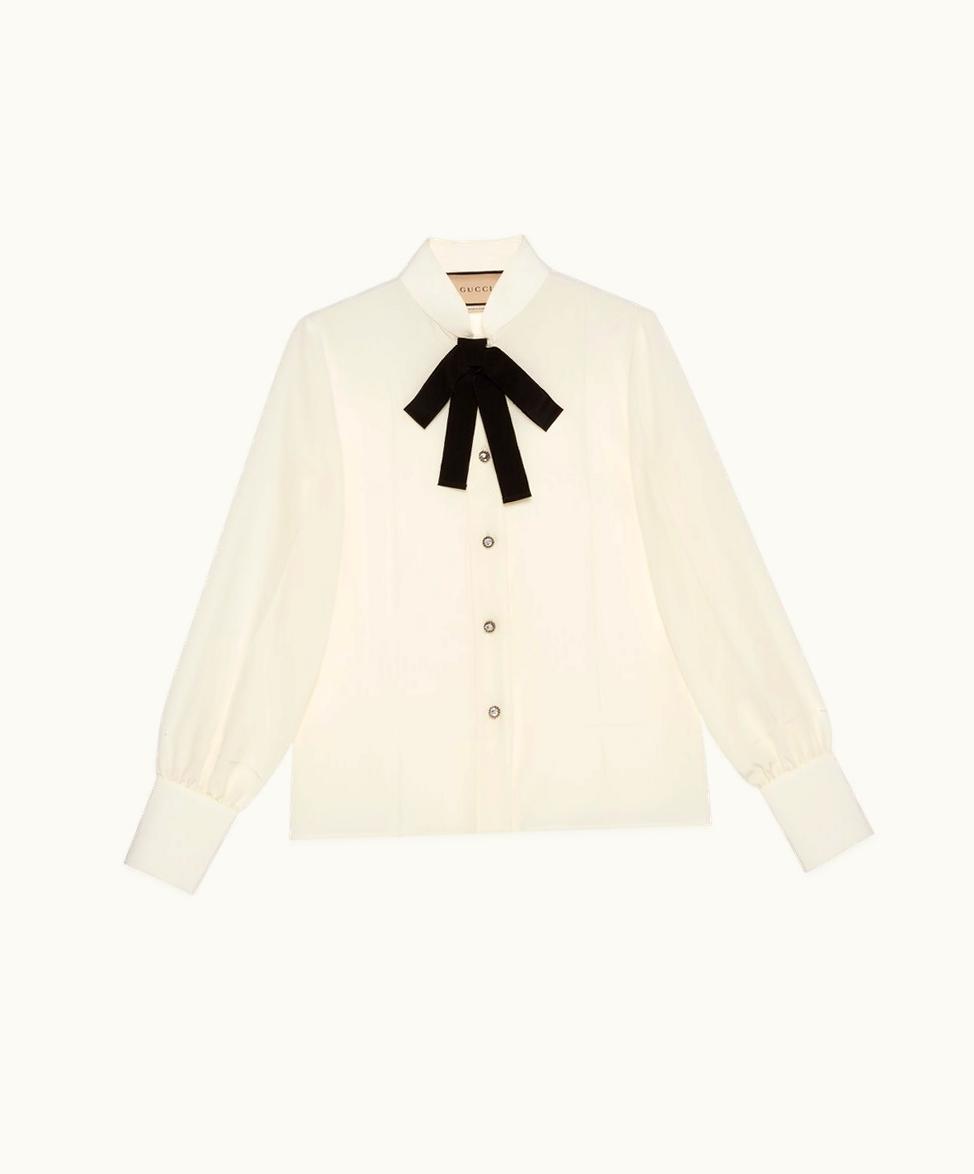 Gucci Interlocking G Silk Crêpe De Chine Blouse Ivory