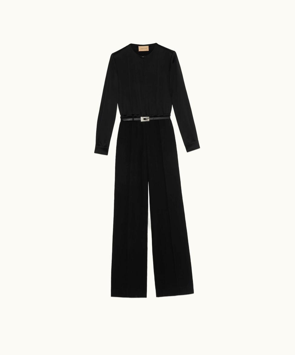 Gucci Viscose Jumpsuit With Square G Belt Black