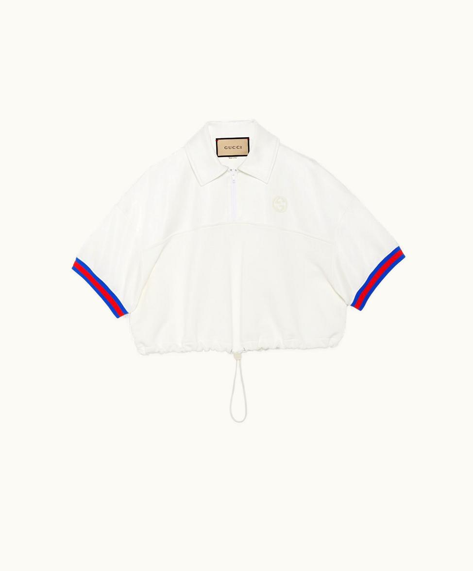 Gucci Jersey Polo Shirt With Web Off White